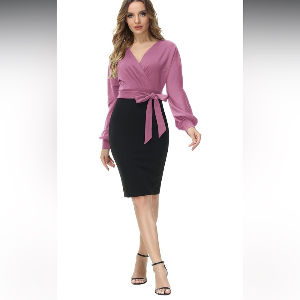 Grace Karin Mauve and Black Long Sleeve Dress - Picture 2 of 8